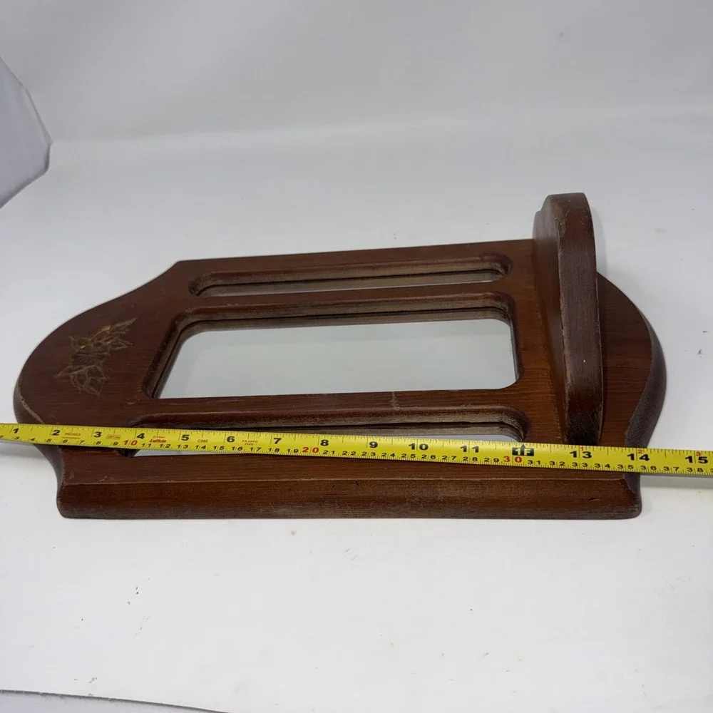 VTG Wooden Wall Mirror Hanging Shelf Floral Etched Cottage Farmhouse 15X8.5 In